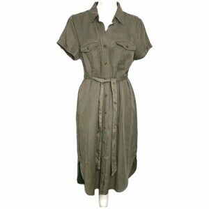 Teddi Rose Women's XL Button Front Soft Tencel Midi Shirt Dress Belted Green NWT